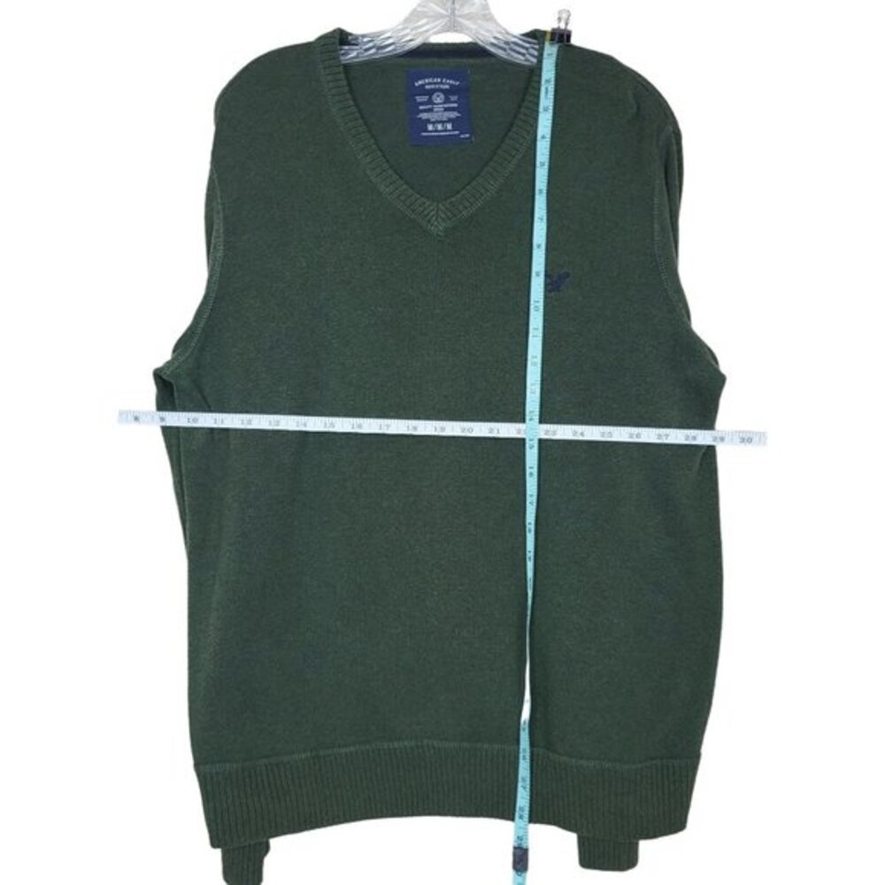 American Eagle V-Neck Sweater Men M Green Cotton Knit Pullover Classic Fit - Picture 3 of 6